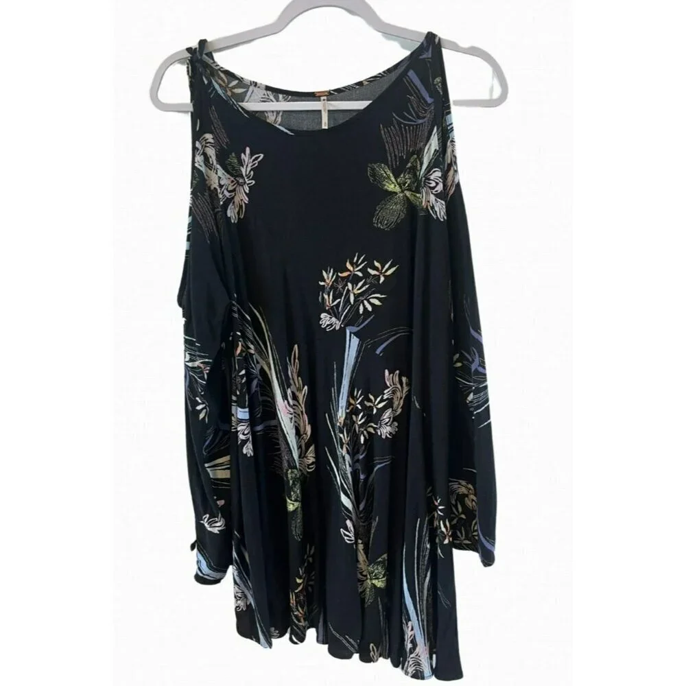 Free People Dress Womens Medium Clear Skies Cold Shoulder Tunic Mini Multicolor